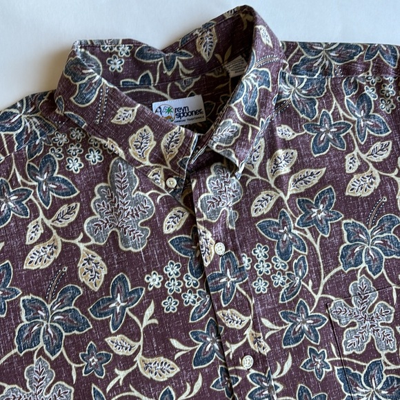 Reyn Spooner Burgundy Blue Hawaiian Floral Reverse Print Cotton Shirt Mens XXL - Picture 1 of 15